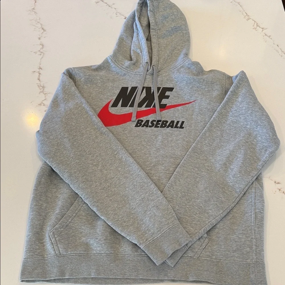Nike Baseball Pullover Hoodie Gray Swoosh Logo Sweatshirt Men’s M